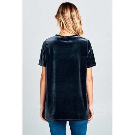 VELVET SEQUINCE POCKET BOXY TOP