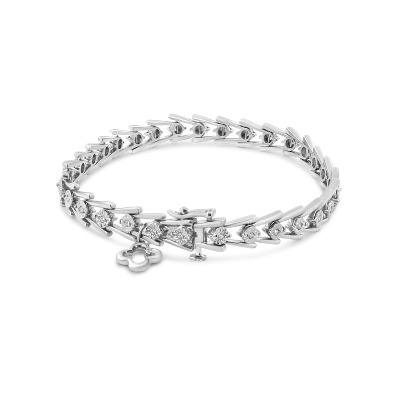 Bids.com .925 Sterling Silver Diamond Miracle-Set Double Swoosh Milgrain Style Tennis Bracelet (1/2 cttw, I-J Color, I3 Clarity) - Size 7.75" Bracelets
