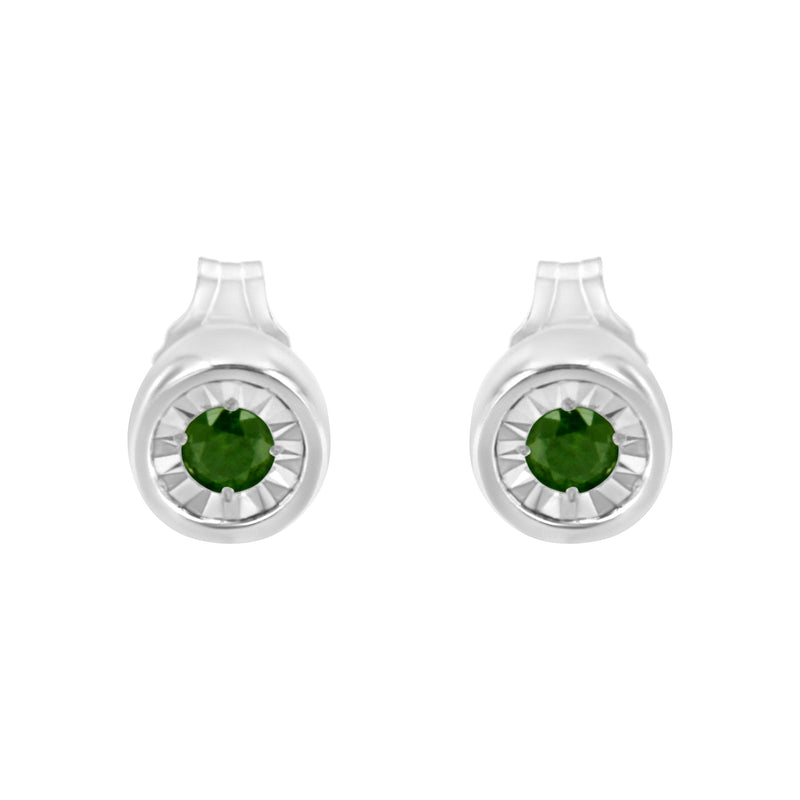Bids.com .925 Sterling Silver 1/5 Cttw Round Brilliant-Cut Green Diamond Miracle-Set Stud Earrings (Fancy Color-Enhanced, I1-I2 Clarity) Earrings