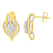 Bids.com 10K Yellow Gold 1/3 cttw Round-Cut Diamond Cluster and Swirl Stud Earrings (J-K Clarity, I2-I3 Color) Earrings