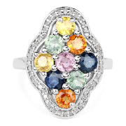 Bids.com 2.63 Carat Genuine Multi Sapphire .925 Sterling Silver Ring Rings