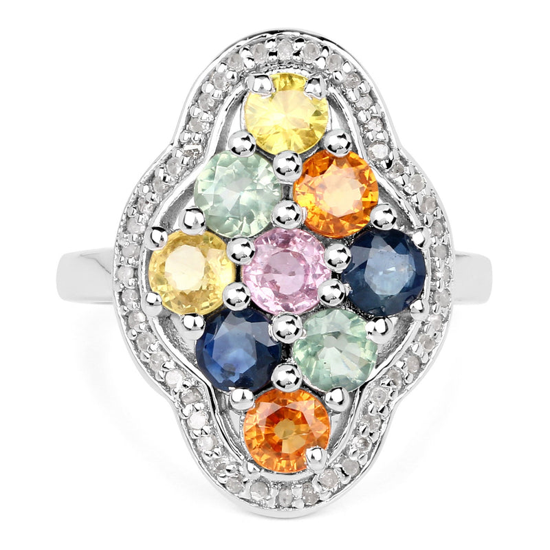 Bids.com 2.63 Carat Genuine Multi Sapphire .925 Sterling Silver Ring Rings