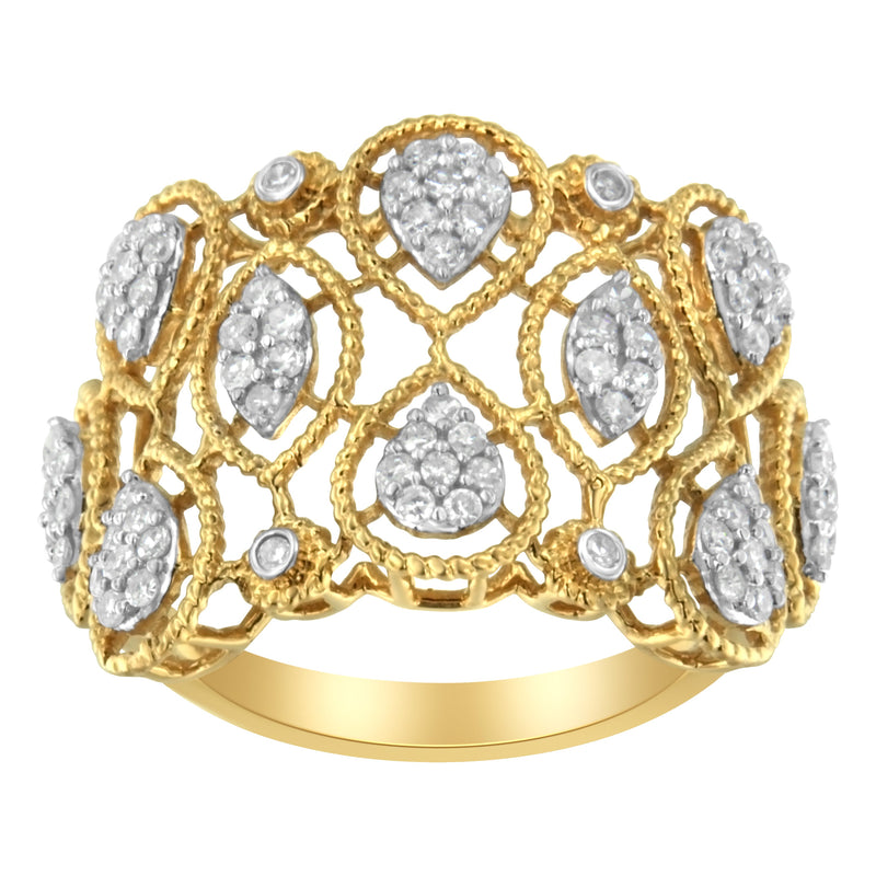 Bids.com 14K Yellow Gold Diamond Art Deco Ring (1/2 Cttw, H-I Color, I1 Clarity) - Size 7 Rings