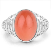 Bids.com 6.00 Carat Genuine Peach Moonstone .925 Sterling Silver Ring Rings