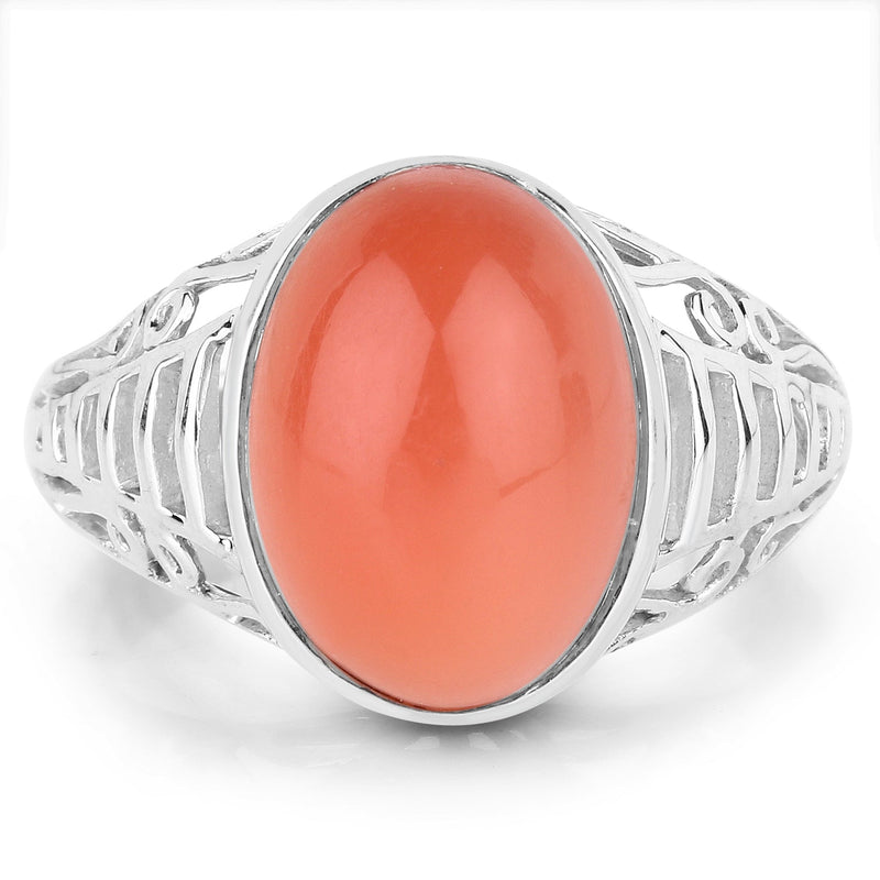 Bids.com 6.00 Carat Genuine Peach Moonstone .925 Sterling Silver Ring Rings
