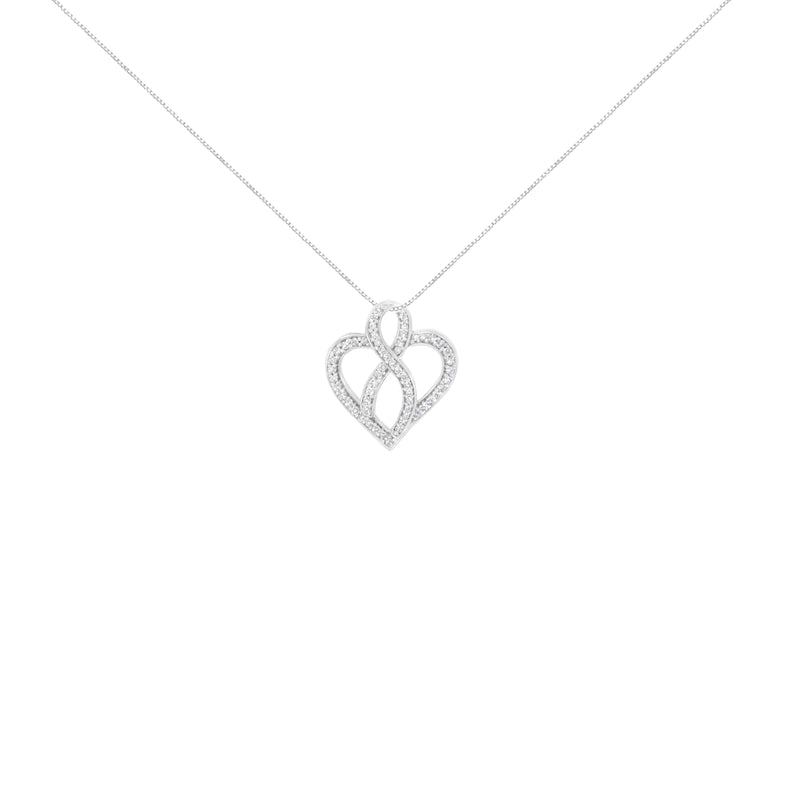 Bids.com 14K White Gold 1/4 cttw Round Cut Diamond Heart and Ribbon Center Pendant Necklace (H-I, I1-I2) Necklaces