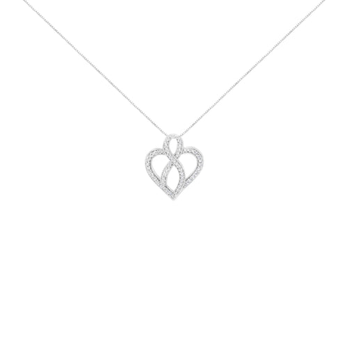 Bids.com 14K White Gold 1/4 cttw Round Cut Diamond Heart and Ribbon Center Pendant Necklace (H-I, I1-I2) Necklaces