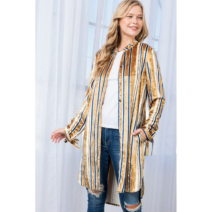 STRIPE VELVET LONG CARDIGAN