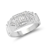 Bids.com 14K White Gold Plated 0.21 Carat Genuine White Diamond .925 Sterling Silver Ring Rings