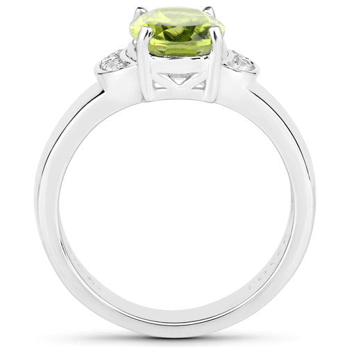 Bids.com 1.76 Carat Genuine Peridot and White Zircon .925 Sterling Silver Ring Rings