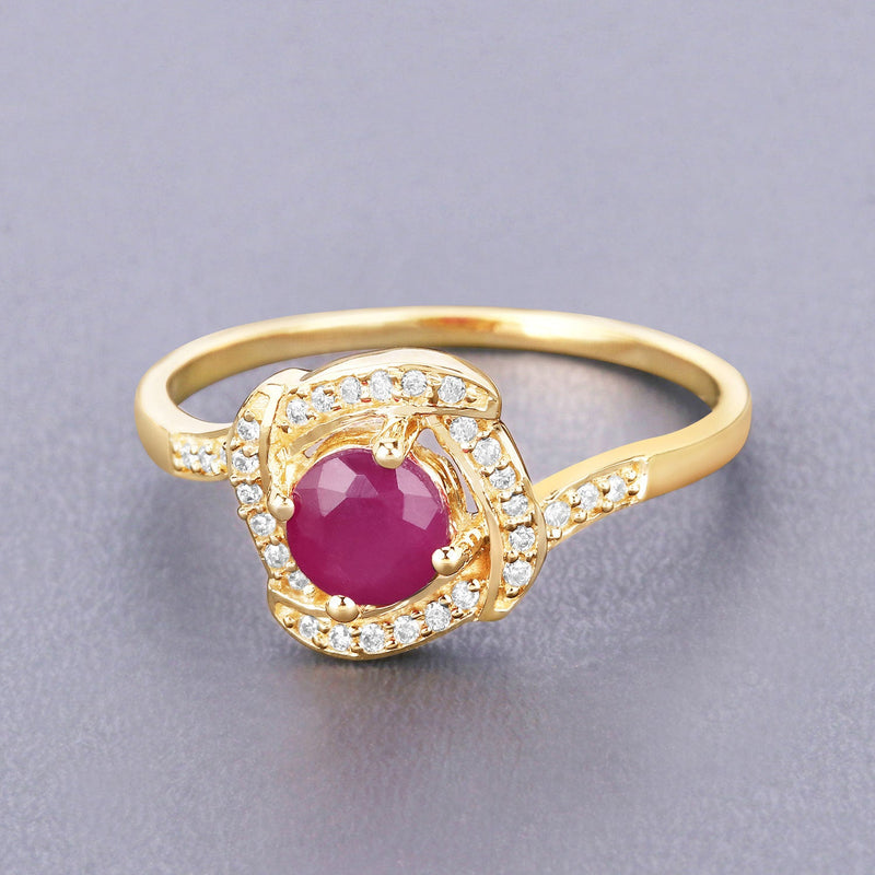 Bids.com 0.63 Carat Genuine Ruby and White Diamond 14K Yellow Gold Ring Rings