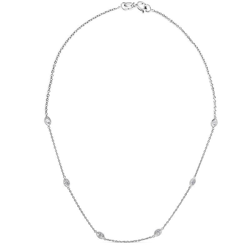 Bids.com 14K White Gold 1.00 Cttw Bezel Set Round Diamond Marquise Shaped Milgrain Station 18" Collar Necklace (G-H Color, SI1-SI2 Clarity) Necklaces