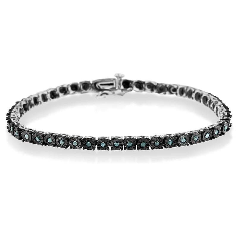 Bids.com Black Rhodium Plated .925 Sterling Silver 1.0 Cttw Diamond Miracle Tennis Bracelet (Enhanced Blue Color, I3 Clarity) - 7" Bracelets