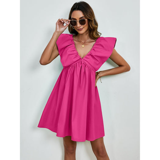 V-Neck Cap Sleeve Mini Dress