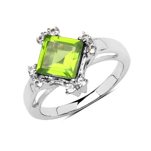 Bids.com 2.01 Carat Genuine Peridot & White Topaz .925 Sterling Silver Ring Rings