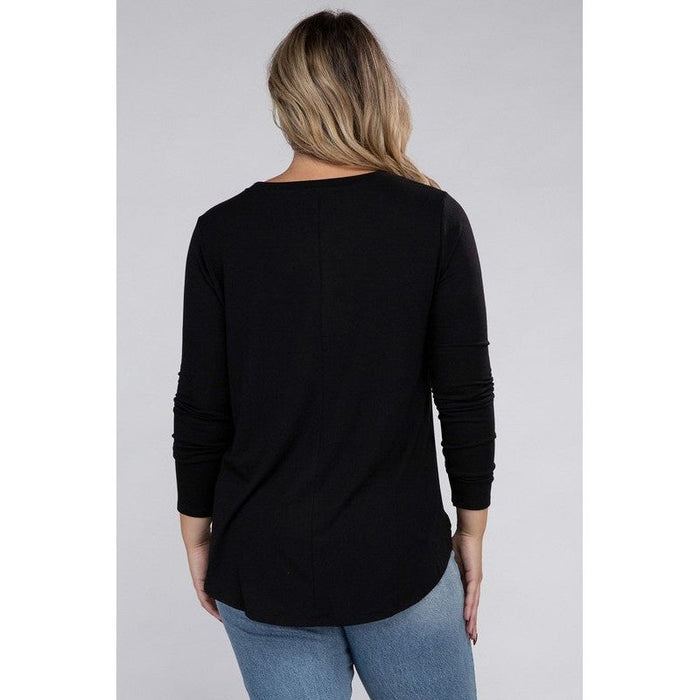 Plus Long Sleeve Round Neck Round Hem Top