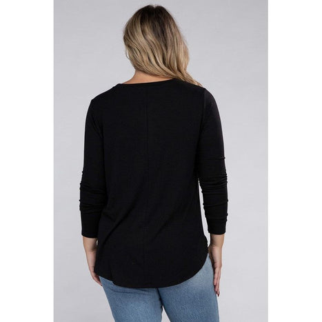 Plus Long Sleeve Round Neck Round Hem Top