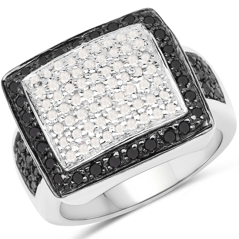 Bids.com 0.61 Carat Genuine Black Diamond and White Diamond .925 Sterling Silver Ring Rings