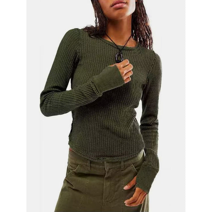 Exposed Seam Round Neck Long Sleeve T-Shirt