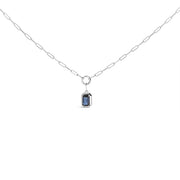 Bids.com 10K White Gold Emerald Cut 6x4 MM Blue Sapphire Solitaire Pendant Necklace - 18 inch Necklaces