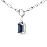 Bids.com 10K White Gold Emerald Cut 6x4 MM Blue Sapphire Solitaire Pendant Necklace - 18 inch Necklaces