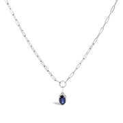 Bids.com 10K White Gold 6x4 mm Oval Blue Sapphire Solitaire Paperclip Pendant Necklace - 18" Inches Necklaces