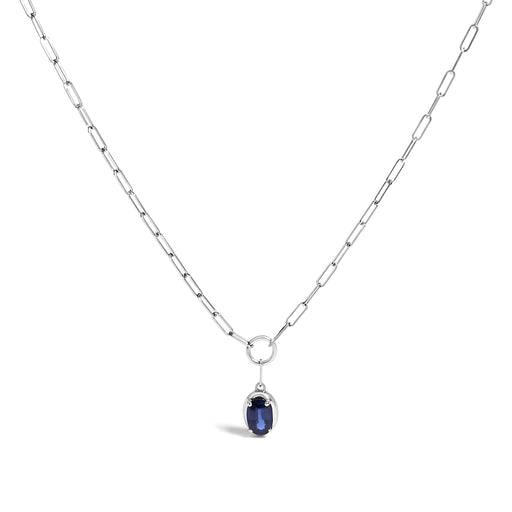 Bids.com 10K White Gold 6x4 mm Oval Blue Sapphire Solitaire Paperclip Pendant Necklace - 18" Inches Necklaces