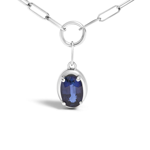 Bids.com 10K White Gold 6x4 mm Oval Blue Sapphire Solitaire Paperclip Pendant Necklace - 18" Inches Necklaces