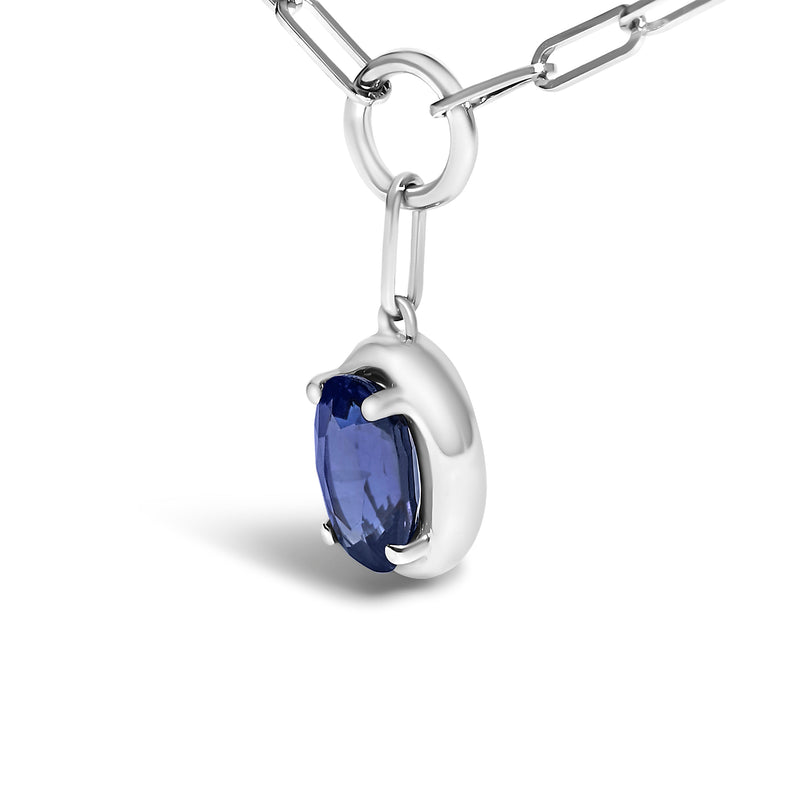 Bids.com 10K White Gold 6x4 mm Oval Blue Sapphire Solitaire Paperclip Pendant Necklace - 18" Inches Necklaces