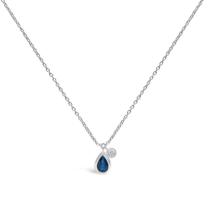 Bids.com 14K White Gold 6x4mm Pear Blue Sapphire and Diamond Accent Charm Pendant Necklace - 18" Inches Necklaces