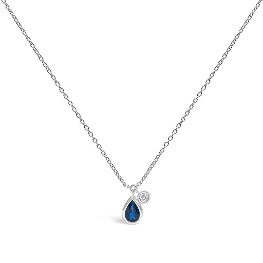 Bids.com 14K White Gold 6x4mm Pear Blue Sapphire and Diamond Accent Charm Pendant Necklace - 18" Inches Necklaces