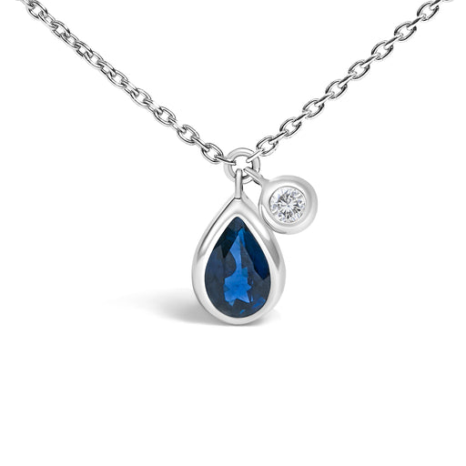 Bids.com 14K White Gold 6x4mm Pear Blue Sapphire and Diamond Accent Charm Pendant Necklace - 18" Inches Necklaces