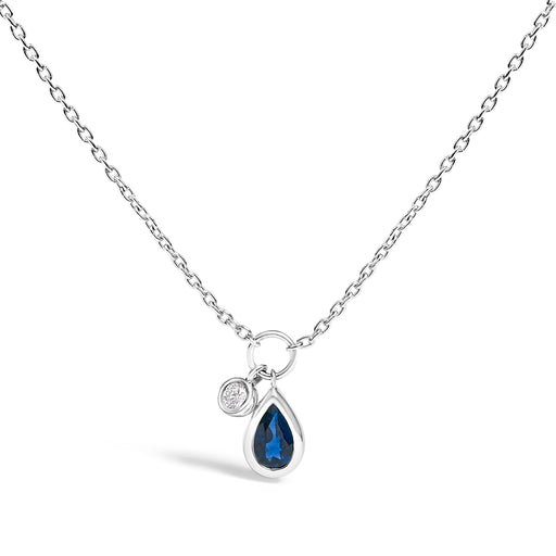 Bids.com 10K White Gold 6x4 mm Pear Blue Sapphire and Diamond  Accent Charm Pendant Necklace - 18" Inches Necklaces