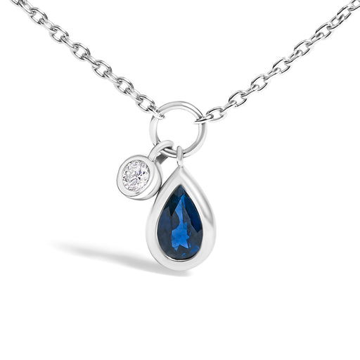 Bids.com 10K White Gold 6x4 mm Pear Blue Sapphire and Diamond  Accent Charm Pendant Necklace - 18" Inches Necklaces