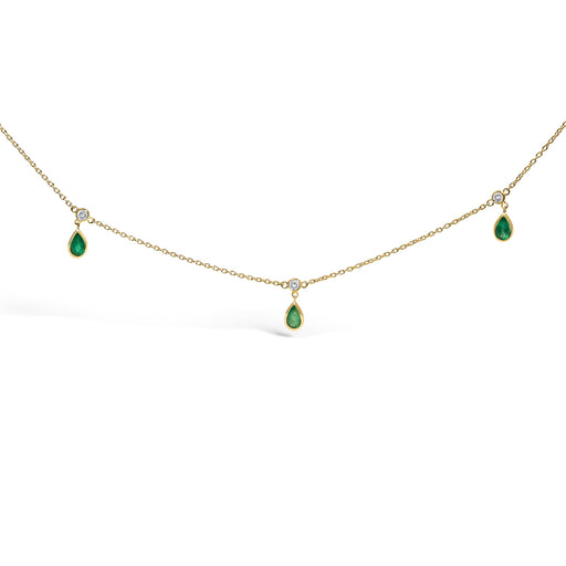 Bids.com 10K Yellow Gold Dangling 5x3 mm Green Emerald and Diamond Station Necklace - 18" Inches Necklaces