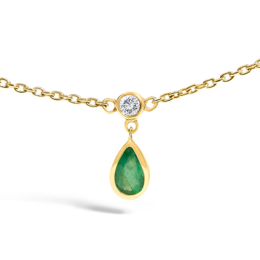 Bids.com 10K Yellow Gold Dangling 5x3 mm Green Emerald and Diamond Station Necklace - 18" Inches Necklaces