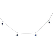 Bids.com 10K White Gold Dangling 5x3 mm Pear Blue Sapphire and Diamond Station Necklace - 18" Inches Necklaces
