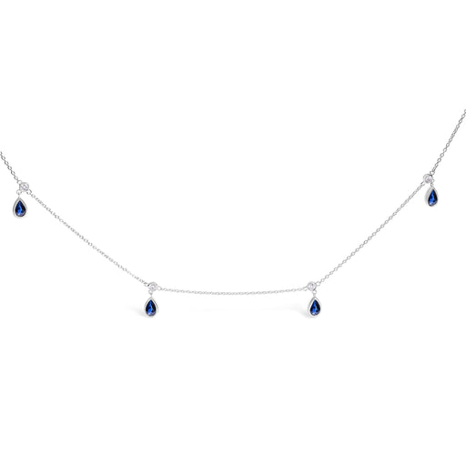 Bids.com 10K White Gold Dangling 5x3 mm Pear Blue Sapphire and Diamond Station Necklace - 18" Inches Necklaces