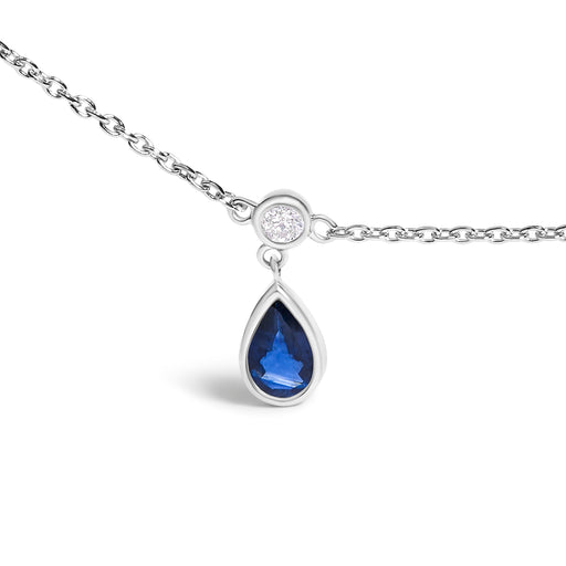 Bids.com 10K White Gold Dangling 5x3 mm Pear Blue Sapphire and Diamond Station Necklace - 18" Inches Necklaces