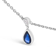 Bids.com 10K White Gold Dangling 5x3 mm Pear Blue Sapphire and Diamond Station Necklace - 18" Inches Necklaces