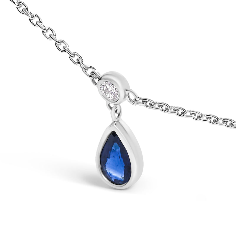 Bids.com 10K White Gold Dangling 5x3 mm Pear Blue Sapphire and Diamond Station Necklace - 18" Inches Necklaces