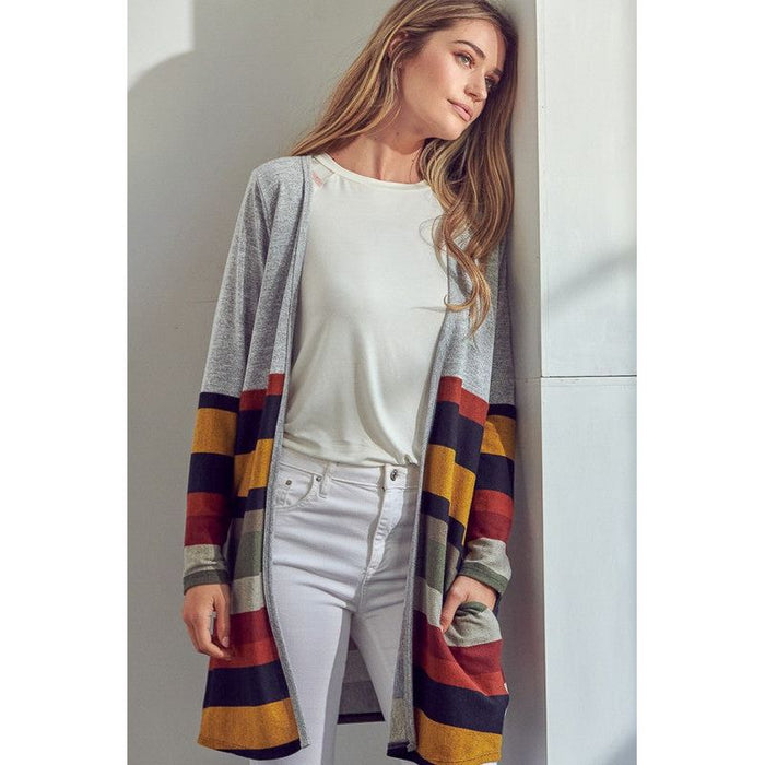 Lus Brushed Stripe Solid Mix Cardigan