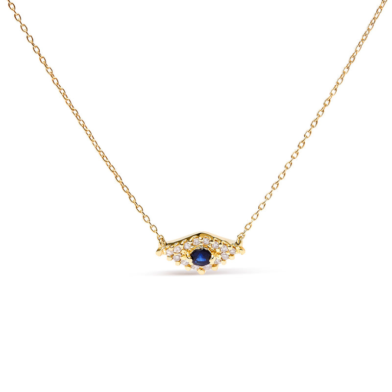 Bids.com 10K Yellow Gold Blue Sapphire and Diamond Accented Evil Eye 18" Inch Pendant Necklace (H-I Color, I1-I2 Clarity) Necklaces