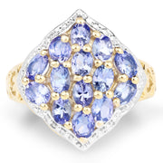 Bids.com 14K Yellow Gold Plated 2.38 Carat Genuine Tanzanite .925 Sterling Silver Ring Rings