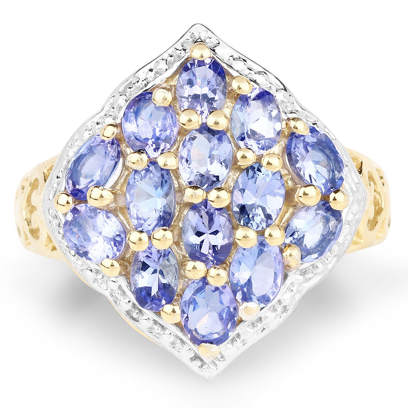 Bids.com 14K Yellow Gold Plated 2.38 Carat Genuine Tanzanite .925 Sterling Silver Ring Rings