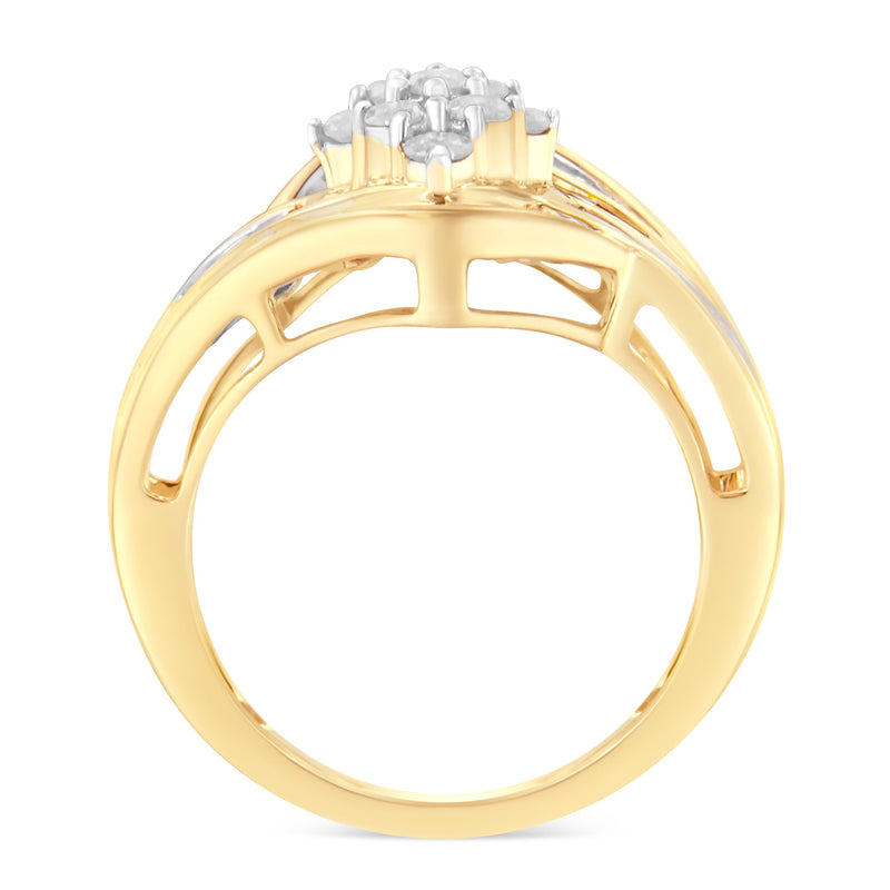 Bids.com 10K Yellow Gold Diamond Bypass Cluster Ring (1 Cttw, I-J Color, I2-I3 Clarity) - Size 7 Rings