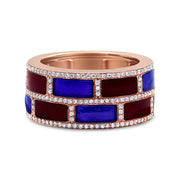 Bids.com 18K Rose Gold Alternating Red and Blue Enamel and 1/2 Cttw Diamond Studded Band Ring (F-G Color, VS1-VS2 Clarity) - Ring Size 7 Rings