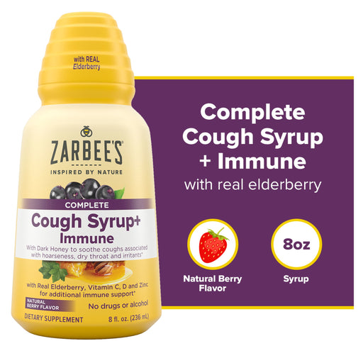 Zarbee's Zarbee's Cough + Immune Support Syrup – Natural Berry Flavor, 236ml (8 fl oz) Respiratory Care