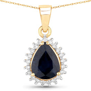 Bids.com 2.09 Carat Genuine Blue Sapphire and White Diamond 14K Yellow Gold Pendant Pendants