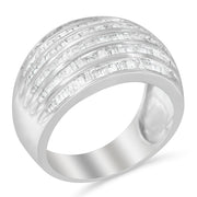 Bids.com .925 Sterling Silver 1.0 Cttw Baguette-Cut Diamond 6-Row Channel Set Domed Tapered Cocktail Fashion Ring (H-I Color, I2-I3 Clarity) - Size 6-1/2 Rings